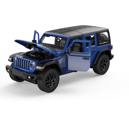 Imagine MASINUTA METALICA JEEP WRANGLER RUBICON 4XE ALBASTRU SCARA 1 LA 24