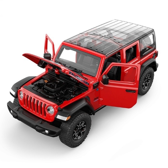 Imagine Mașinuță metalică Jeep Wrangler Rubicon 4XE roșu cu scară 1 la 32