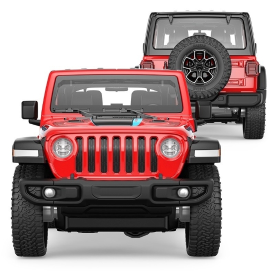 Imagine Mașinuță metalică Jeep Wrangler Rubicon 4XE roșu cu scară 1 la 32