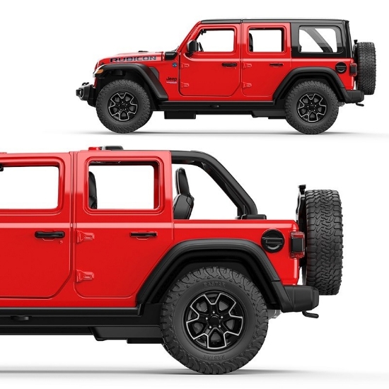 Imagine Mașinuță metalică Jeep Wrangler Rubicon 4XE roșu cu scară 1 la 32