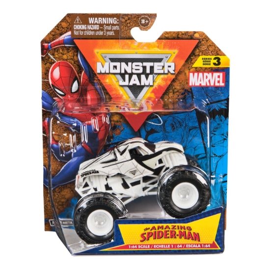 Imagine MONSTER JAM MARVEL CAMION GIGANT AMAZING SPIDER MAN ROSU SCARA 1 LA 64