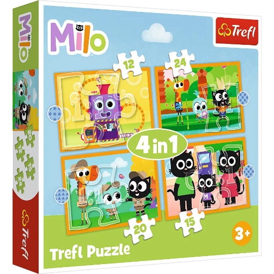 Imagine Puzzle Trefl 4in1 Planeta Milo – Întâlnire cu Milo și prietenii