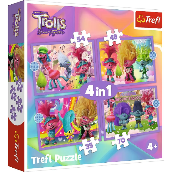 Imagine PUZZLES 4IN1 TROLII AVENTURILE TROLILOR COLORATI