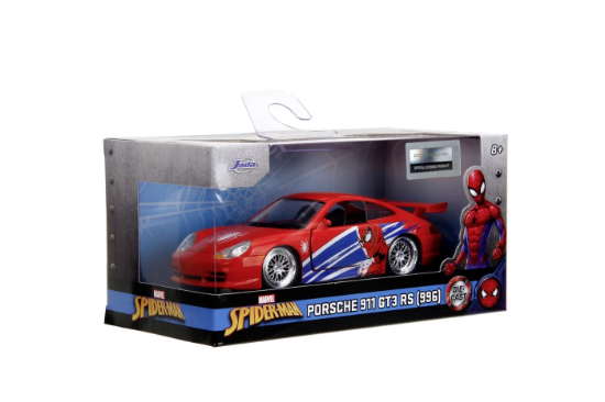 Imagine JADA MARVEL MASINUTA METALICA SPIDER MAN PORSCHE 911 GT3 RS SCARA 1 LA 32