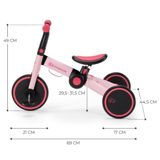 Imagine Bicicleta de echilibru / tricicletă Kinderkraft 4TRIKE, Candy Pink