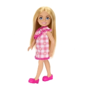 Imagine  BARBIE PAPUSA CHELSEA BLONDA CU ROCHITA ROZ IN CAROURI