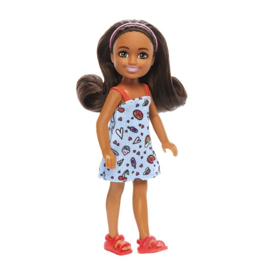 Imagine BARBIE PAPUSA CHELSEA CREOLA CU PAR SATEN SI ROCHITA ALBASTRA