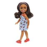 Imagine BARBIE PAPUSA CHELSEA CREOLA CU PAR SATEN SI ROCHITA ALBASTRA