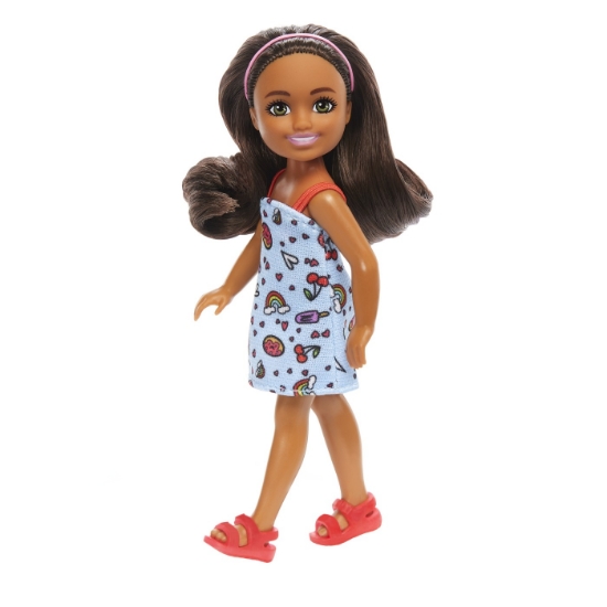 Imagine BARBIE PAPUSA CHELSEA CREOLA CU PAR SATEN SI ROCHITA ALBASTRA