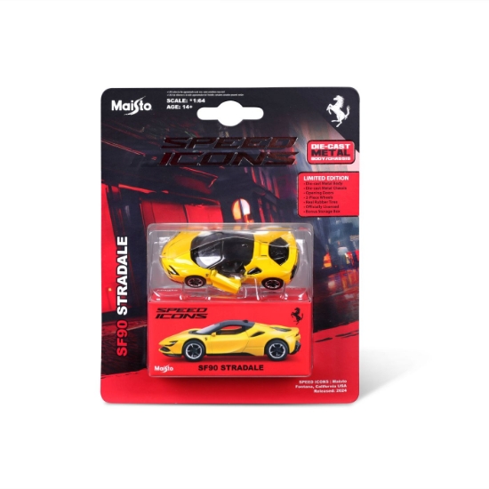 Imagine MAISTO MASINUTA METALICA SPEED ICONS FERRARI SF90 STRADALE GALBEN SCARA 1 LA 64 