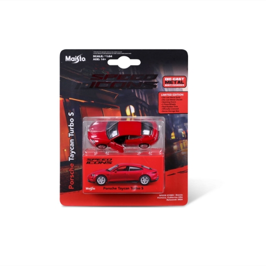 Imagine MAISTO MASINUTA METALICA SPEED ICONS PORSCHE TAYCAN TURBO S ROSU SCARA 1 LA 64