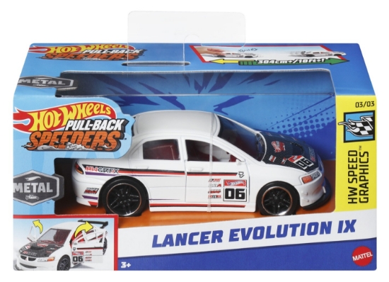 Imagine HOT WHEELS MASINUTA METALICA CU SISTEM PULL BACK LANCER EVOLUTION IX SCARA 1:43