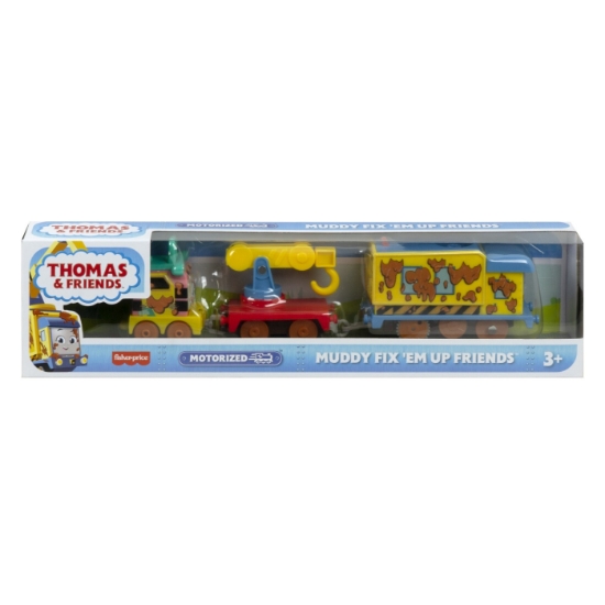 Imagine THOMAS LOCOMOTIVA MOTORIZATA MUDDY FIX EM UP FRIENDS CU 2 VAGOANE