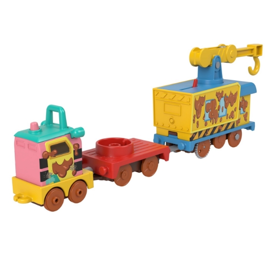Imagine Thomas locomotiva motorizată Muddy Fix ‘Em Up Friends cu 2 vagoane
