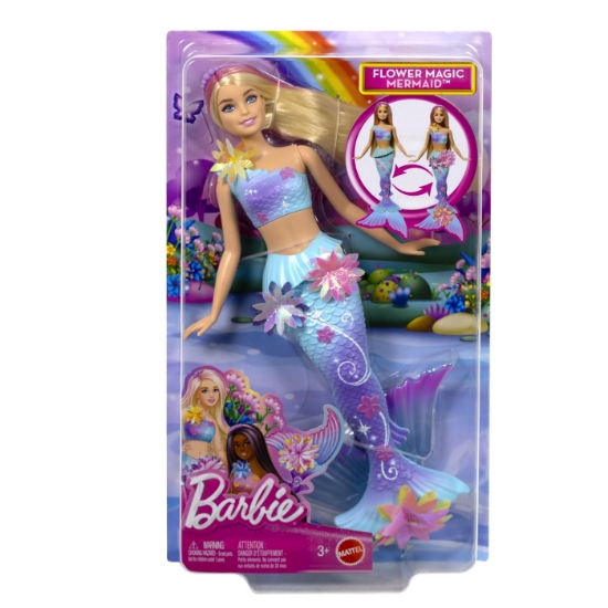 Imagine BARBIE PAPUSA SIRENA FLOARE MAGICA CU PAR BLOND SI COADA ALBASTRA