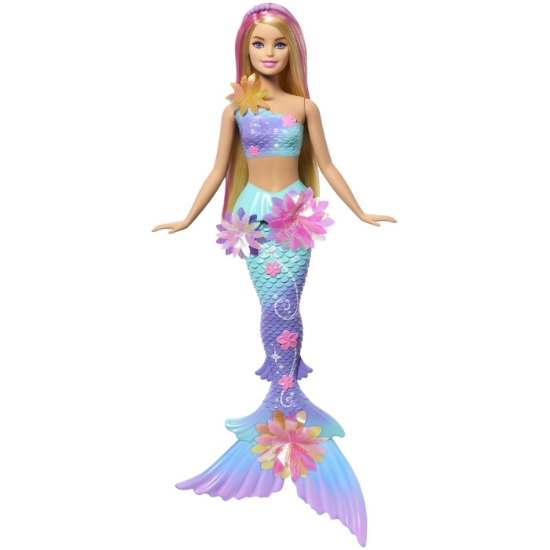 Imagine BARBIE PAPUSA SIRENA FLOARE MAGICA CU PAR BLOND SI COADA ALBASTRA
