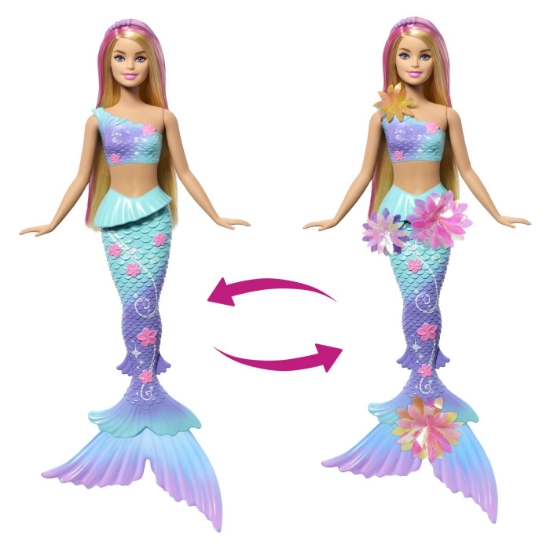 Imagine BARBIE PAPUSA SIRENA FLOARE MAGICA CU PAR BLOND SI COADA ALBASTRA