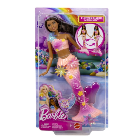 Imagine BARBIE PAPUSA SIRENA FLOAREA MAGICA CU PAR BRUNET SI COADA ROZ