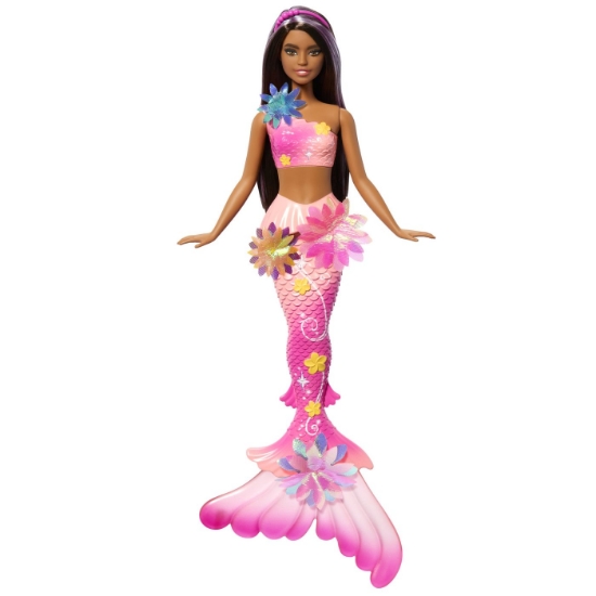Imagine BARBIE PAPUSA SIRENA FLOAREA MAGICA CU PAR BRUNET SI COADA ROZ
