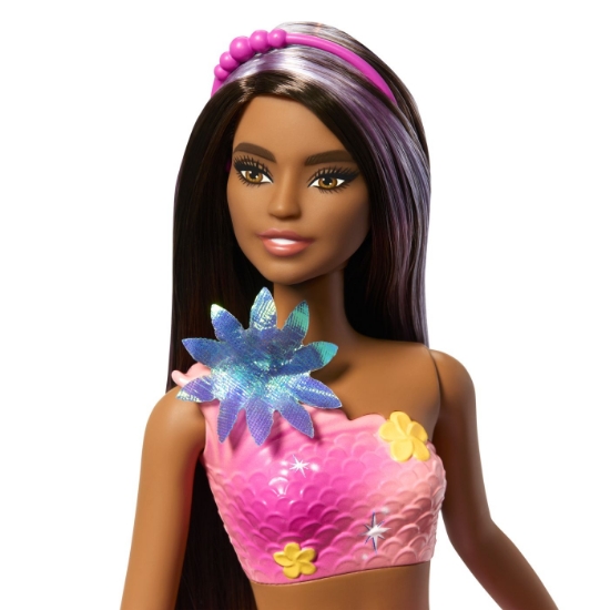 Imagine BARBIE PAPUSA SIRENA FLOAREA MAGICA CU PAR BRUNET SI COADA ROZ