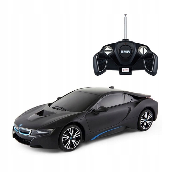 Imagine MASINA CU TELECOMANDA BMW i8 NEGRU CU SCARA 1 LA 18