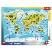 Imagine Puzzle 25 planșă harta lumii cu animale