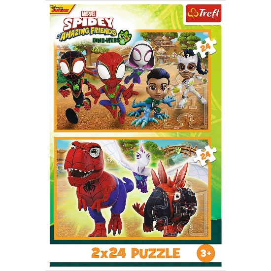 Imagine Puzzle Trefl 2x24 Spidey and His Amazing Friends – Dino-Webs Spidey și dinozaurii