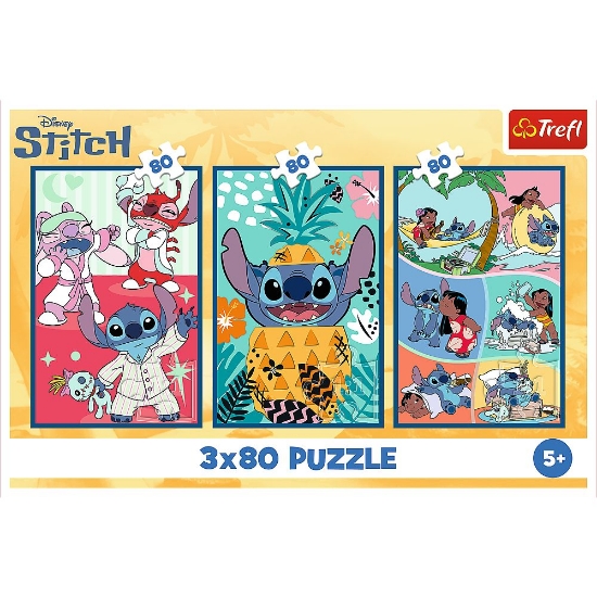Imagine Puzzle Trefl 3x80 Stitch Lumea lui Stitch