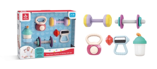 Imagine Set 5 jucării gingivale sport – zornăitori și dentiție pentru bebeluși activi