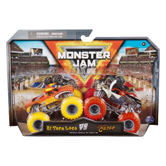 Imagine Monster Jam set 2 mașinuțe metalice El Toro Loco și Pirates Curse scara 1:64