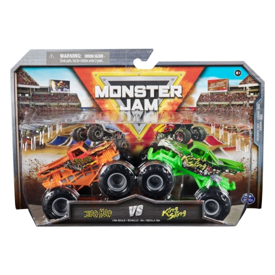 Imagine Monster Jam set 2 mașinuțe metalice Bog Hog și King Sling scara 1:64