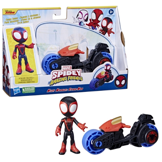 Imagine SPIDEY PRIETENII EXTRAORDINARI SET MOTOCICLETA SI FIGURINA MILES MORALES SPIDER MAN 10CM