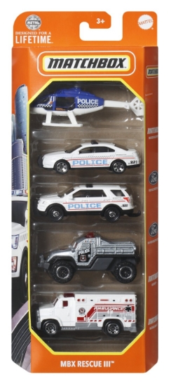 Imagine Matchbox set 5 mașinuțe metalice MBX Rescue III scara 1:64