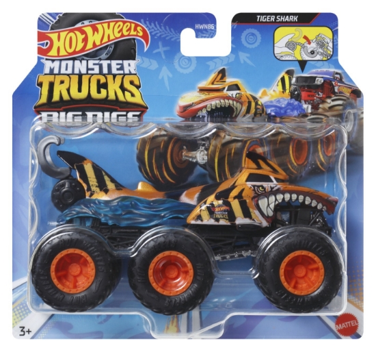 Imagine Hot Wheels Monster Truck Big Rigs mașinuță metalică cu 6 roți Tiger Shark scară 1:64