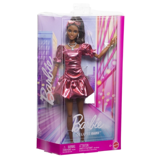 Imagine BARBIE DELUXE STYLE PAPUSA BARBIE ROCHIE ROZ METALIZAT CORAL