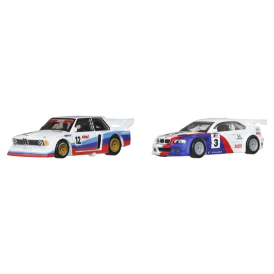 Imagine Hot Wheels Premium set 2 mașinuțe metalice BMW 320 Group 5 și BMW 3 GTR 2001 scară 1:64