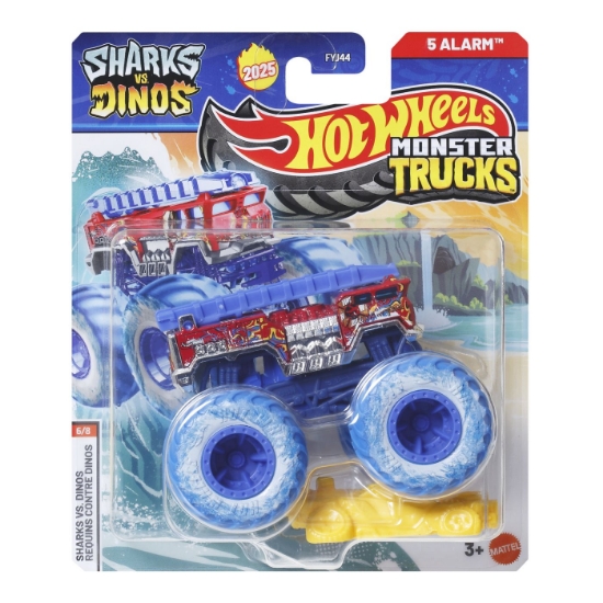 Imagine Hot Wheels Monster Truck Sharks vs Dinos mașinuță 5 Alarm scară 1 la 64