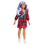 Imagine PAPUSA BARBIE FASHIONISTA CU PARUL MOV SI ROCHITA CU STELUTE
