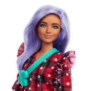 Imagine PAPUSA BARBIE FASHIONISTA CU PARUL MOV SI ROCHITA CU STELUTE