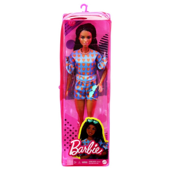 Imagine PAPUSA BARBIE FASHIONISTA SATENA CU CODITE IMPLETITE SI TINUTA CASUAL ALBASTRA