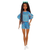 Imagine PAPUSA BARBIE FASHIONISTA SATENA CU CODITE IMPLETITE SI TINUTA CASUAL ALBASTRA