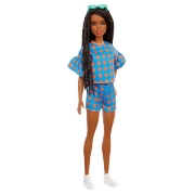 Imagine PAPUSA BARBIE FASHIONISTA SATENA CU CODITE IMPLETITE SI TINUTA CASUAL ALBASTRA