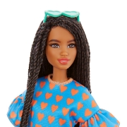 Imagine PAPUSA BARBIE FASHIONISTA SATENA CU CODITE IMPLETITE SI TINUTA CASUAL ALBASTRA