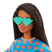 Imagine PAPUSA BARBIE FASHIONISTA SATENA CU CODITE IMPLETITE SI TINUTA CASUAL ALBASTRA