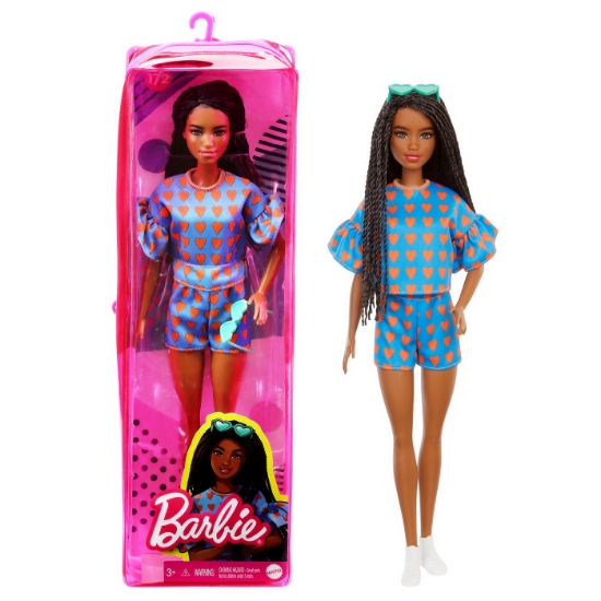 Imagine PAPUSA BARBIE FASHIONISTA SATENA CU CODITE IMPLETITE SI TINUTA CASUAL ALBASTRA