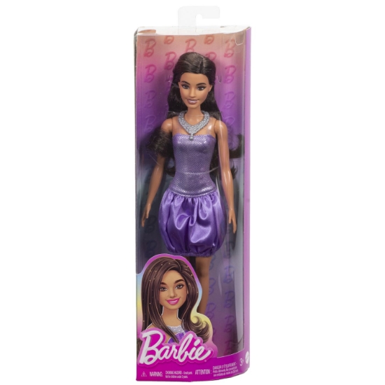 Imagine BARBIE FASHIONISTAS PAPUSA BARBIE BRUNETA CU ROCHIE MOV CU PAIETE