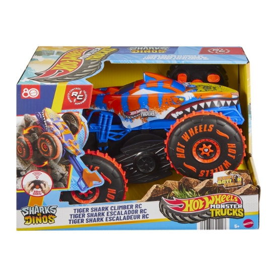 Imagine HOT WHEELS MONSTER TRUCK SHARKS VS DINOS MASINA CU TELECOMANDA TIGER SHARK CLIMBER