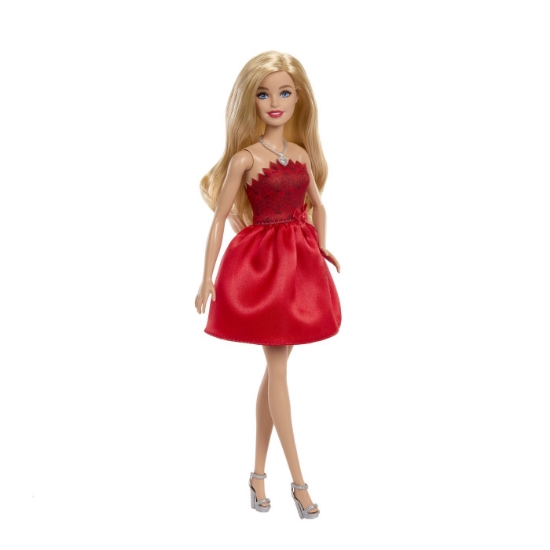 Imagine BARBIE PAPUSA BARBIE COLECTIE ANIVERSARA 80 DE ANI BLONDA CU ROCHIE ROSIE RUBIN