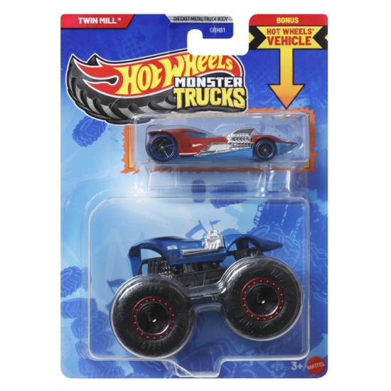 Imagine Hot Wheels Monster Truck și mașinuța metalică Twin Mill