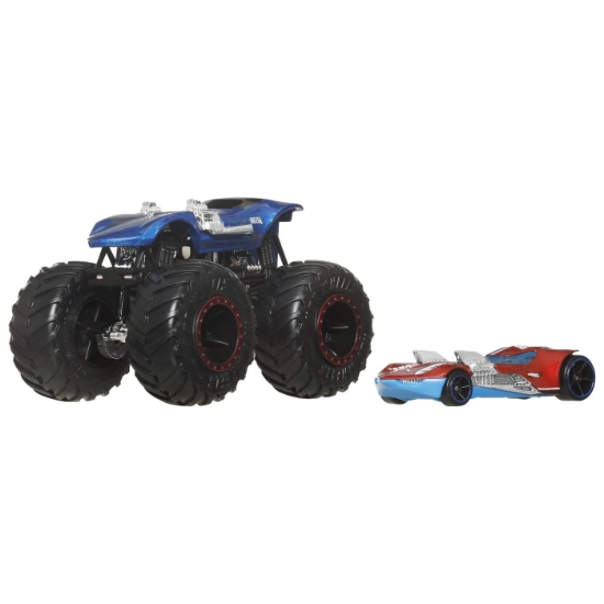Imagine Hot Wheels Monster Truck și mașinuța metalică Twin Mill